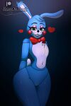  2023 abstract_background absurd_res animatronic anthro artist_name beanontoast bedroom_eyes black_body bottom_heavy bow_tie buckteeth digital_drawing_(artwork) digital_media_(artwork) eyelashes eyeshadow featureless_crotch femboy five_nights_at_freddy&#039;s five_nights_at_freddy&#039;s_2 green_eyes heart_symbol hearts_around_head hi_res lagomorph leporid long_ears looking_at_viewer machine makeup male mammal multicolored_body narrowed_eyes nude patreon patreon_logo purple_eyeshadow rabbit robot scottgames seductive segmented_arms segmented_body short_tail smile solo tail teeth thick_thighs toy_bonnie_(fnaf) twitter twitter_logo two_tone_body watermark white_body wide_hips 