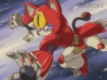  1990s_(style) animal_ears blue_eyes cat_ears claws electric_plug_tail helmet humanoid_robot medarot miroku_(miroku_t) no_humans oversized_forearms oversized_limbs pepper_cat retro_artstyle robot robot_girl 