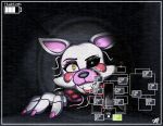  2024 animatronic anthro canid canine crawling digital_media_(artwork) dino20bryan female fingers five_nights_at_freddy&#039;s five_nights_at_freddy&#039;s_2 fox gameplay_mechanics hi_res looking_at_viewer machine mammal mangle_(fnaf) map robot scottgames signature smile solo teeth vent white_body 