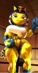3d_(artwork) abs animal_crossing ankha_(animal_crossing) anthro biceps big_breasts blonde_hair blue_hair bottomwear boxing boxing_gloves breasts clothed clothing crop_top digital_media_(artwork) domestic_cat egyptian felid feline felis female fighting_ring frown hair hand_on_hip handwear hi_res inside leafytheleafer looking_at_viewer mammal multicolored_hair muscular muscular_anthro muscular_female muscular_thighs nintendo partially_clothed pecs shirt solo source_filmmaker_(artwork) sport tail thick_thighs thong topwear two_tone_hair two_tone_tail under_boob underwear yellow_body