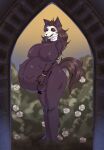 anthro beads belly_bump big_breasts big_butt bone breasts butt canid canine cucarachah female flower grass hi_res holding_belly looking_at_viewer mal0 mammal nun nun_outfit plant prayer_beads pregnant pregnant_anthro pregnant_female rosary rose_(flower) scp-1471 scp-1471-a scp_foundation skull skull_head solo tail thick_thighs tongue tongue_out