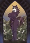  anthro beads big_breasts big_butt bone breasts butt canid canine cucarachah female flower grass hi_res looking_at_viewer mal0 mammal nun nun_outfit plant prayer_beads rosary rose_(flower) scp-1471 scp-1471-a scp_foundation skull skull_head solo tail thick_thighs tongue tongue_out 