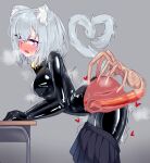  1girl ahegao alien_(series) animal_ears bent_over bestiality blush bodysuit breasts cervical_penetration cervix cross-section deep_penetration facehugger gigantic_penis highres impossible_bodysuit impossible_clothes latex latex_bodysuit maguro27 nekomusume original penis sex sex_from_behind skin_tight 