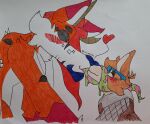 anthro barazany420 blush bodily_fluids colored_pencil_(artwork) deer demon eyewear facial_hair glasses heart_symbol hi_res horn kiss_on_lips kissing long_tongue male male/male mammal multi_eye pen_(artwork) romantic romantic_couple saliva tongue traditional_media_(artwork) trans_(lore) trans_man_(lore)