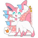 1:1 2024 ambiguous_gender blush blush_stickers cute_fangs digital_media_(artwork) digitigrade eeveelution emanata fangs feral fur generation_6_pokemon gesture hand_gesture happy hi_res kemono looking_at_viewer nintendo okazu open_mouth open_smile paws pictographics pointing pokemon pokemon_(species) quadruped smile smiling_at_viewer solo sylveon tail teeth tongue