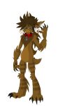  anthro bite brown_body brown_fur brown_hair claws collar deishun_(species) ear_bite fan_character feather_ear_ring feathers fur green_eyes hair male monster smile solo spines tail zarjhan_mary 