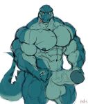  abs anthro ariswuffo balls biceps casual_erection casual_nudity crocodile crocodilian crocodylid erection genitals green_body hi_res humanoid_genitalia humanoid_hands humanoid_penis looking_at_viewer male manly muscular muscular_anthro muscular_male navel nipples nude penis reptile scales scalie simple_background solo tail 