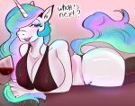 anthro big_breasts big_butt breasts butt clothing date equid equine female first_person_view freckled_butt freckles freckles_on_shoulders friendship_is_magic hasbro hi_res horse mammal mudakura my_little_pony pony princess_celestia_(mlp) solo underwear