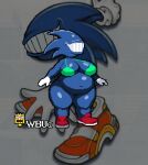 belly big_belly blue_body bottomless bra breasts clothed clothing curvy_figure digital_media_(artwork) english_text eyeless fan_character female footwear fur gloves hair handwear mouth_creature navel overweight pixel_(artwork) sega shoes smile solo sonic_the_hedgehog_(series) teeth text thick_thighs topwear underwear unknown_species voluptuous voluptuous_female wbu