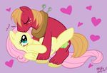  big_macintosh big_macintosh_(mlp) blonde_hair blush cutie_mark duo equine eyes_closed female feral fluttershy fluttershy_(mlp) freckles friendship_is_magic fur green_eyes hair hooves horse kissing love lying male mammal mane missionary_position my_little_pony on_back pegasus pony red_fur sex short_tail simple_background wings yellow_fur yoke 