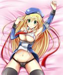  arc_system_works armpit armpits beret black_panties blazblue blonde_hair blush breasts cameltoe detached_sleeves duel_angel green_eyes hat long_hair necktie noel_vermillion panties thighhighs tie underboob underwear 