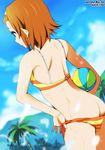  artist_name ass back ball beachball bikini brown_hair butt_crack cloud commentary_request day dutch_angle from_behind hairband k-on! official_style palm_tree short_hair signature sky solo striped striped_bikini sweat swimsuit tainaka_ritsu tree wet yamasaki_wataru 