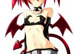  collar demon_girl demon_tail demon_wings disgaea etna fang flat_chest fumihiro head_out_of_frame midriff navel red_hair simple_background solo tail wings 