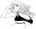  bikini breasts comic curvy eleanor_mercer eromanga fukudahda highres huge_breasts kensou_ogawa long_hair manga monochrome smile swimsuit 