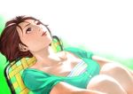  brown_eyes brown_hair collarbone hanamura leg_hug lips looking_up original short_hair sitting solo 