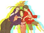  2boys black_hair brown_eyes brown_hair fuu glasses japanese_clothes jinnosuke kimono kuzu_(rkjn616) momo_(samurai_champloo) mugen multiple_boys ponytail samurai_champloo smile squirrel 