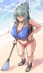  beach bikini blush boots breasts cleavage day large_breasts life_vest oar older outdoors red_eyes rozen_maiden silver_hair sketch solo suigintou swimsuit tsuda_nanafushi water 