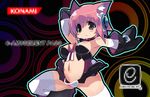  censored deathlock-san elbow_gloves gloves konami logo navel original pink_hair short_hair solo thighhighs zankuro 