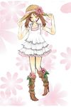 alternate_costume alternate_headwear artist_request blush boots brown_hair flower haruka_(pokemon) hat high_heels pokemon shoes skirt smile solo straw_hat white_skirt 