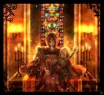  amamy amemidori black_hair blonde_hair book bracelet braid candle cape church demon&#039;s_souls demon's_souls female fool&#039;s_idol fool's_idol from_software girl jewelry multi_arm multi_limb short_hair sitting souls_(from_software) tiara 