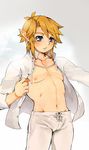  bare_chest blonde_hair earring earrings highres jewelry link male male_focus open_clothes open_shirt shirt short_hair the_legend_of_zelda yajiro_masaru 