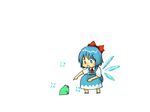  1girl animated animated_gif bloomers blue_eyes blue_hair blush_stickers bow cirno fallen_down falling frog frozen hair_bow hana_azuki ice open_mouth running solo touhou underwear wings 