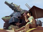  bandages binoculars black_hair boots cannon cannon_tortoise canopy_(shelter) desert holster mecha pomodorosa short_hair zoids 