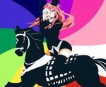  bad_id bad_pixiv_id blue_eyes carousel earrings formal gloves hat hatsuko highres jewelry long_hair mask megurine_luka pink_hair simple_background smile solo thighhighs top_hat usotsuki_no_merry_go_round_(vocaloid) vocaloid zettai_ryouiki 
