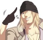  beanie blonde_hair final_fantasy final_fantasy_xiii gloves grin hat kamakiri male_focus one_eye_closed salute smile snow_villiers solo 