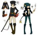  androgynous animal_ears black_hair blue_hair boots collar concept_art fur_hat gen_4_pokemon gun hat honchkrow jewelry l_hakase luxray open_clothes open_shirt pantyhose personification pokemon red_eyes shirt tail uniform weapon yellow_eyes 