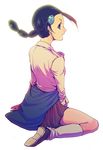  arm_support bad_id bad_pixiv_id black_hair braid brown_eyes from_behind full_body gym_leader hair_bobbles hair_ornament hirococo long_sleeves looking_back multi-tied_hair open_mouth pokemon pokemon_(game) pokemon_dppt shoes simple_background sitting skirt socks solo suzuna_(pokemon) twin_braids white_background 
