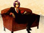  bad_id bad_pixiv_id couch elite_four formal hirococo itsuki_(pokemon) male_focus mask necktie poke_ball poke_ball_theme pokemon pokemon_(game) pokemon_gsc purple_eyes purple_hair sitting smile solo tuxedo 