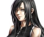  artist_request black_hair earrings final_fantasy final_fantasy_vii final_fantasy_vii_advent_children grey_eyes jewelry light_smile lips long_hair portrait shirt sleeveless sleeveless_shirt solo tifa_lockhart upper_body white_background zipper 