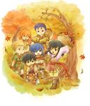  4boys autumn basket black_hair blonde_hair blue_hair celice_(fire_emblem) chibi delmud_(fire_emblem) fire_emblem fire_emblem:_seisen_no_keifu lakche_(fire_emblem) lana_(fire_emblem) lester_(fire_emblem) multiple_boys multiple_girls orange_hair red-50869 skasaha_(fire_emblem) 