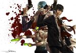 bad_id bad_pixiv_id banned_artist blood con_smith dan_smith dual_wielding formal gangsta_hold gun holding killer7 male_focus mask_de_smith multiple_boys suit sumiobunnya weapon 