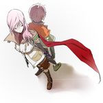  1girl back-to-back bad_id bad_pixiv_id blue_eyes couple dutch_angle final_fantasy final_fantasy_xiii from_above gassun height_difference hetero holding_hands hope_estheim interlocked_fingers lightning_farron long_hair pink_hair 