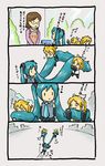  3girls 4koma chibi comic hair_pull hatsune_miku kagamine_len kagamine_rin long_hair multiple_girls shimota translated twintails very_long_hair vocaloid 