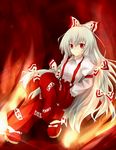  bad_id bad_pixiv_id bow fire fujiwara_no_mokou hair_bow long_hair macchi_(pixiv1616079) pants red_eyes solo suspenders touhou white_hair 