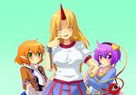  arm_holding bad_id bad_pixiv_id blonde_hair chain closed_eyes green_eyes hairband heart horn hoshiguma_yuugi komeiji_satori mizuhashi_parsee mogiki_hayami multiple_girls orange_hair purple_eyes purple_hair touhou 