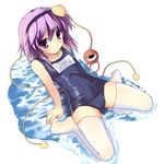  eyes hairband heart komeiji_satori one-piece_swimsuit purple_eyes purple_hair ryokushiki_(midori-ya) school_swimsuit short_hair solo swimsuit thighhighs touhou 