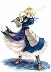  absurdres ahoge artoria_pendragon_(all) blonde_hair dress fate/stay_night fate_(series) green_eyes highres mikazuki_akira! saber solo sword weapon 