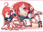  ahoge bad_id bad_pixiv_id belt blush blush_stickers boots dress gloves grin headphones kneehighs long_hair lying manyako_(mohumohu) on_stomach red_eyes red_hair robot_joints sf-a2_miki smile socks solo star striped striped_gloves striped_legwear thighhighs vocaloid wrist_cuffs zoom_layer 