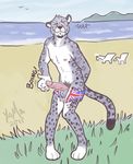  beach blush clothing cum embarrassed erection feline jaguar male mammal nipples penis precum seaside solo tail torn_clothing wolfyama 