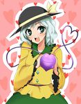  green_eyes green_hair hat heart heart-shaped_pupils heart_of_string ifuji_sakura komeiji_koishi skirt solo symbol-shaped_pupils touhou upper_body 