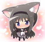  akemi_homura animal_ears black_hair blush cat_ears cat_tail chibi hahifuhe hairband heart heart_hands kemonomimi_mode long_hair magical_girl mahou_shoujo_madoka_magica moe_moe_kyun! pantyhose purple_eyes solo tail tears 