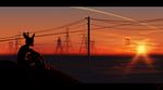  cloud clouds contrail fighterjet fox gearotter hydro_pylons landscape lux_(character) male mammal outside power_lines pylons roof_top sky snow solo sunset warm_colors winter 