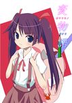  backpack bag bakemonogatari blue_eyes cosplay crab hachikuji_mayoi hachikuji_mayoi_(cosplay) long_hair monogatari_(series) natsumi pencil purple_hair senjougahara_hitagi solo twintails younger 