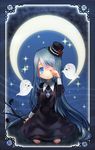  crescent_moon dress ghost kneeling long_hair moon original riinu_(ir-n) solo 