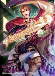  1boy belt boots brown_eyes brown_hair cape copyright_name electricity faceless faceless_male fire_emblem fire_emblem:_thracia_776 fire_emblem_cipher fred_(fire_emblem) gloves helmet highres male_focus nintendo official_art open_mouth sword teeth weapon 