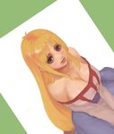  arc_the_lad arc_the_lad_ii bare_shoulders blonde_hair breasts brown_eyes cleavage dress female large_breasts lieza long_hair looking_up sato_(pixiv3277735) solo 